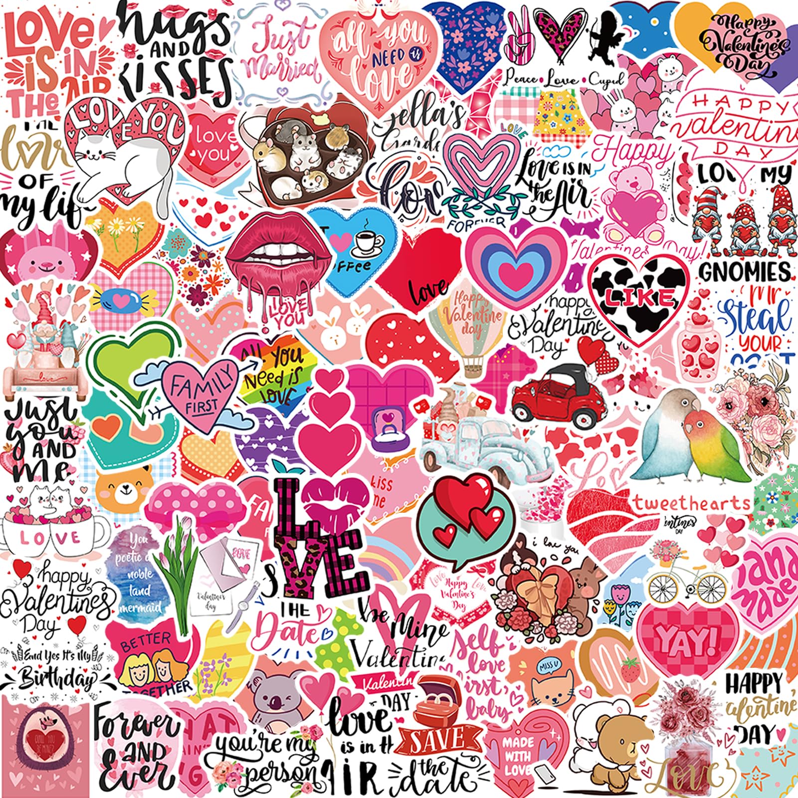 100PCS Valentine's Day Stickers Love Stickers, Love Heart Stickers Vinyl Waterproof Romantic Valentine Stickers for Laptops Gifts Water Bottles Scooters and Valentine's Day Wall Window Decorations(5