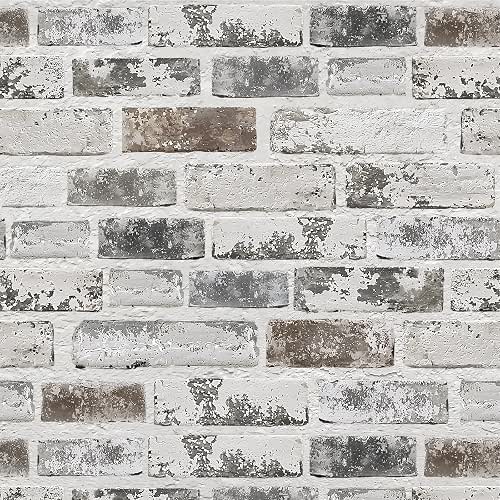 Brick Wallpaper Peel and Stick Wallpaper 17.3"x393" Grey and White
