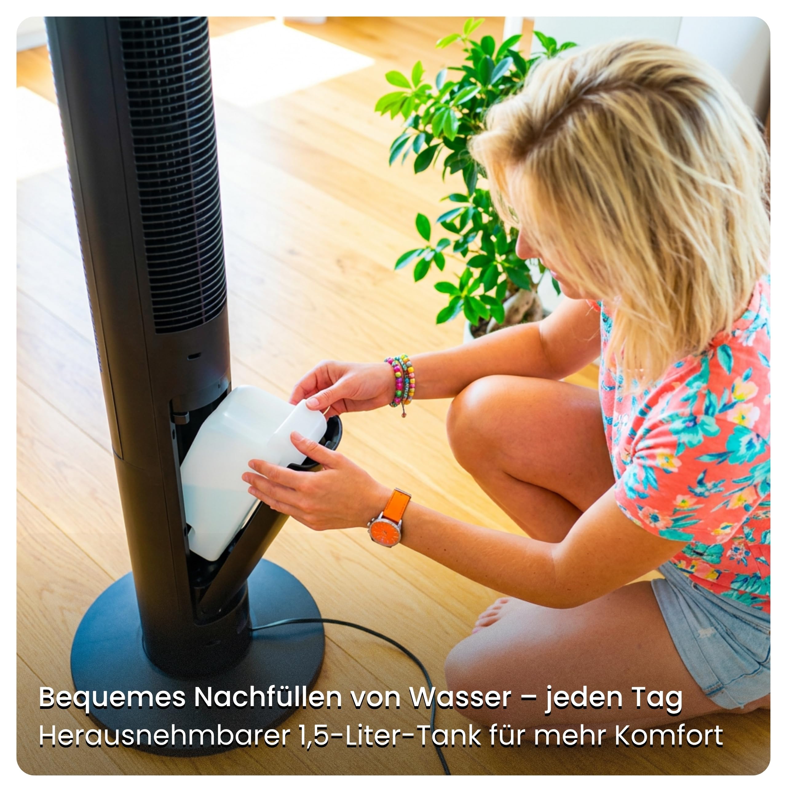 Turmventilator 107cm WiFi App, Luftkühler, Ventilator mit Sprühnebel, DC-Motor, 7,5 m/s Wind,Ionisator, Nachtlicht, Oszillation, Standventilator sehr leise, Tower Fan