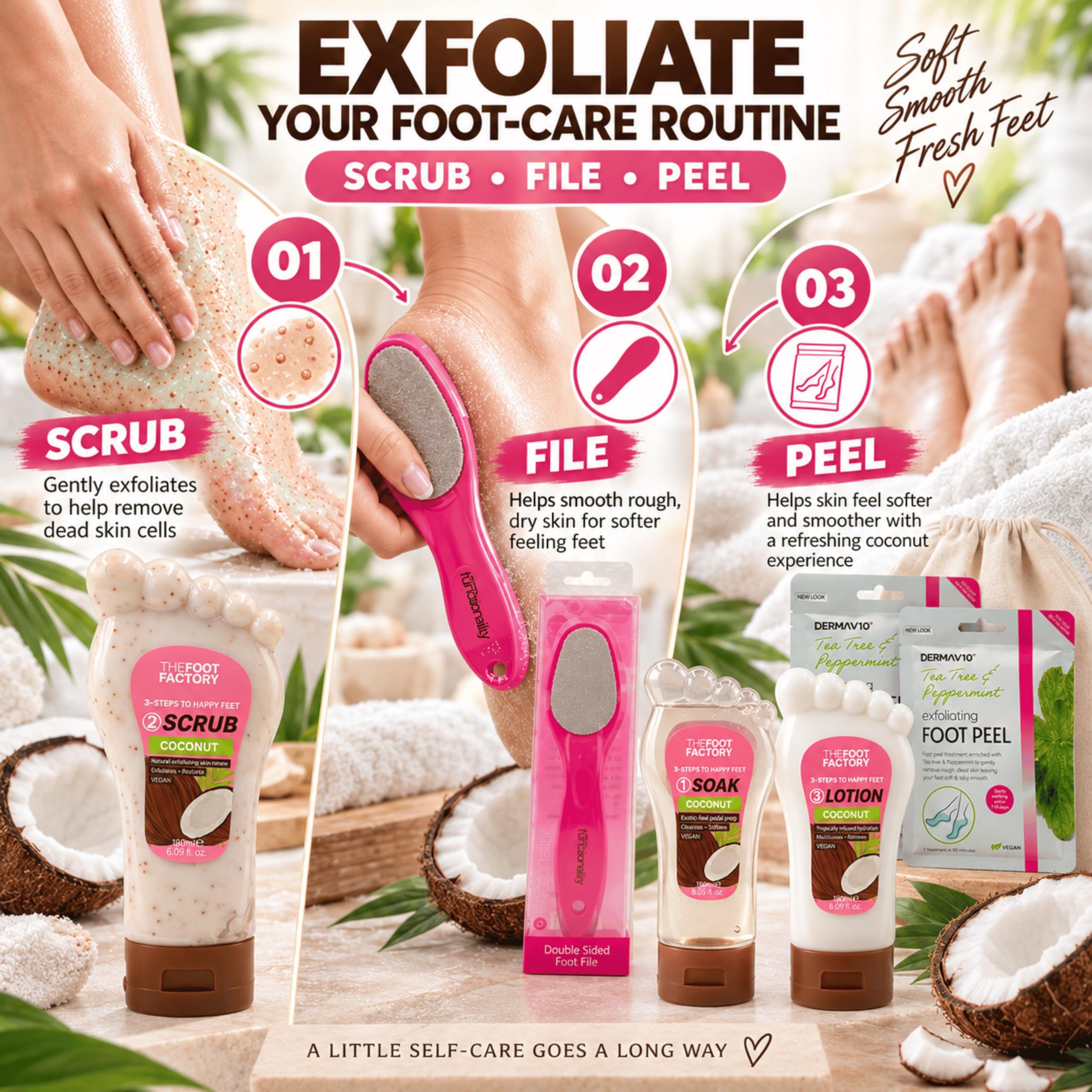 Fußpflegeset - Peeling Fußmaske, Füße Peel Maske & Spa Behandlung für trockene, rissige Fersen (Einheitsgröße, Kokos)