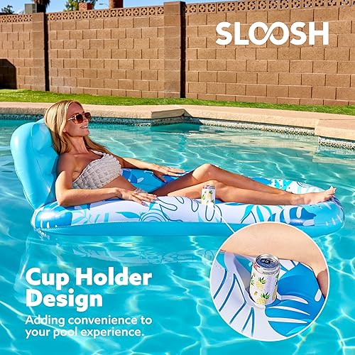 Miniatura 5 de SLOOSH Paquete de 2 flotadores inflables para piscina para adultos, flotador de piscina para sala de estar, balsa, flotadores, silla reclinable