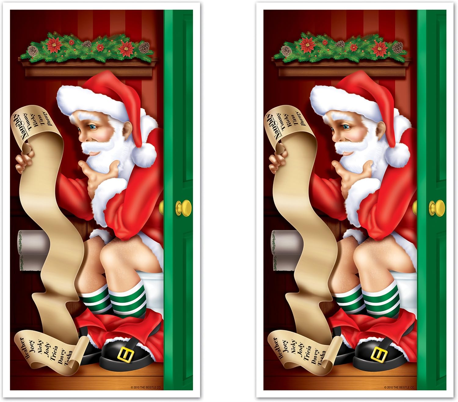Beistle Santa Restroom Door Covers, 5’ x 30”, 2 Pieces – Festive Funny Winter Decor – Easily Display – Jolly Santa Bathroom Accessories - For Christmas Parties & Holiday Decorations