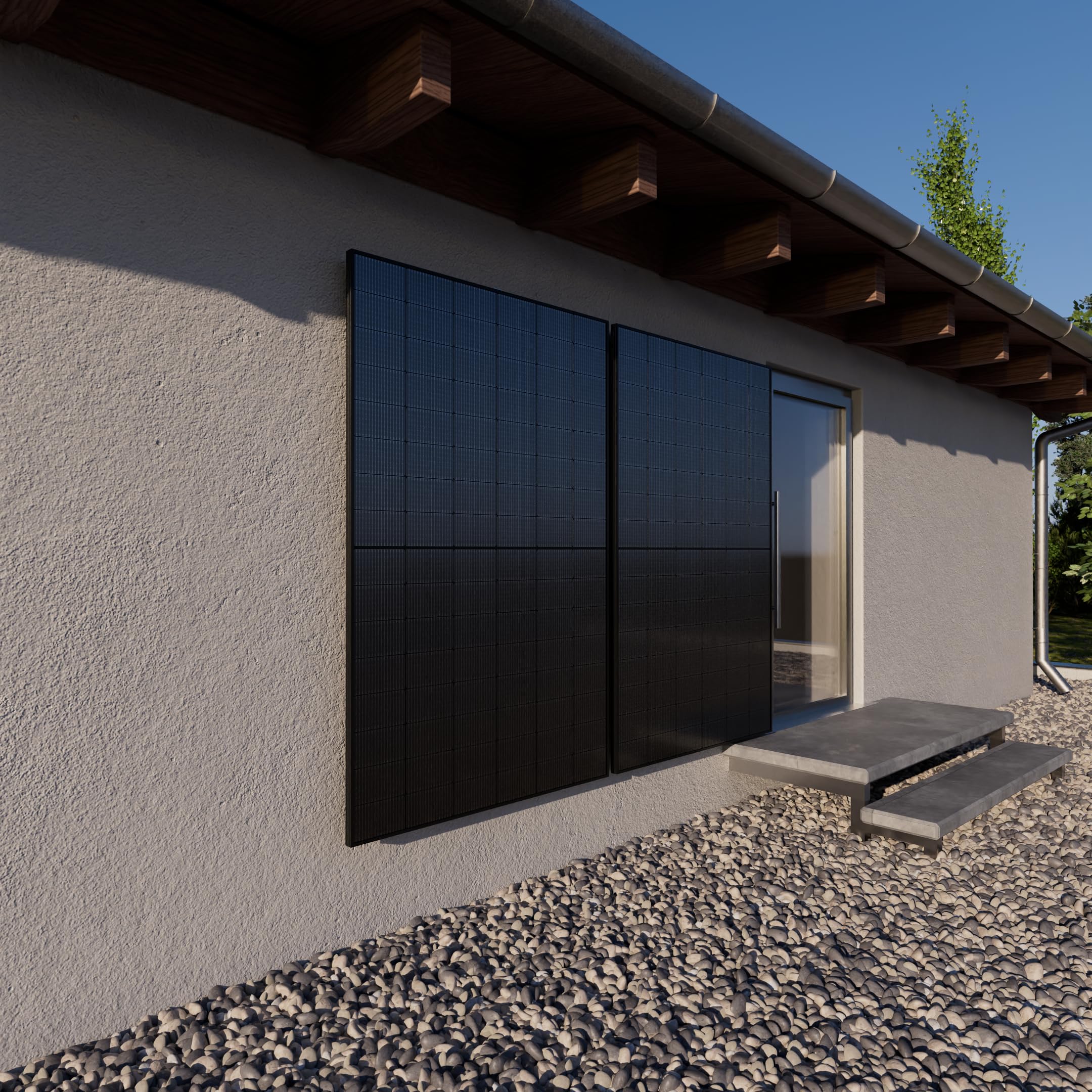 Kleines Kraftwerk Balkonkraftwerk Wandhalterung – für 2 Solarmodule, verdeckte Aufhängung – V2A Edelstahl 3 mm, Made in Germany