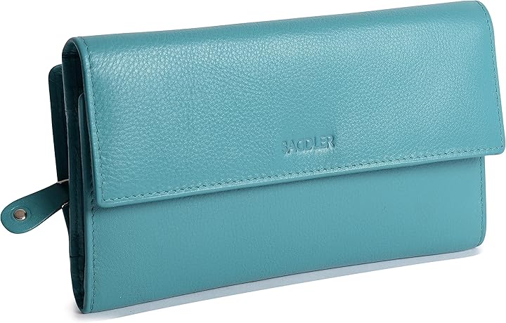 Saddler portafoglio trifold grande per donna in pelle porta carte di credito SADDL-2147-TEAL