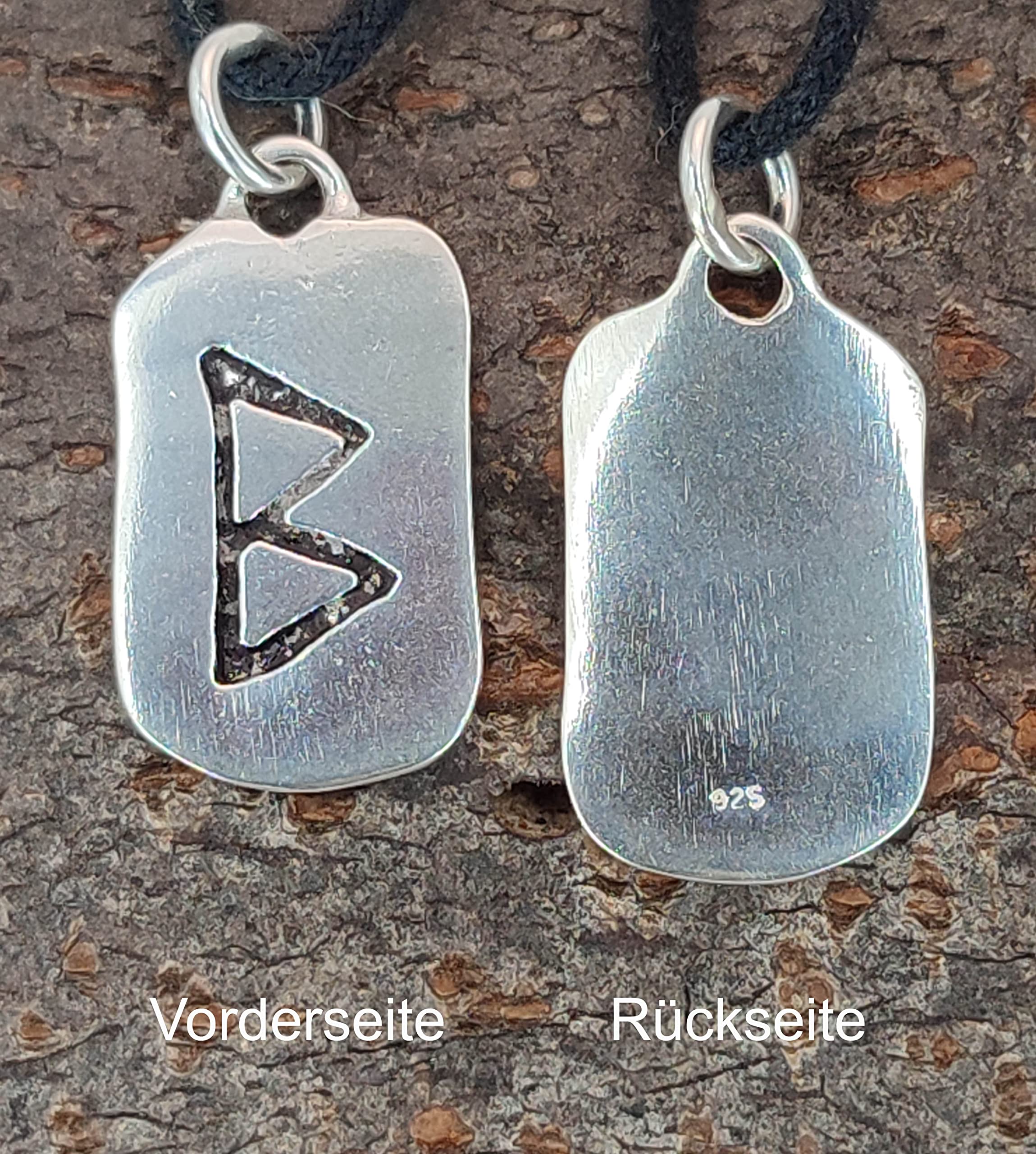 Kiss of Leather Runen Anhänger Berkana aus 925 Sterling Silber mit Baumwollband SI. 296
