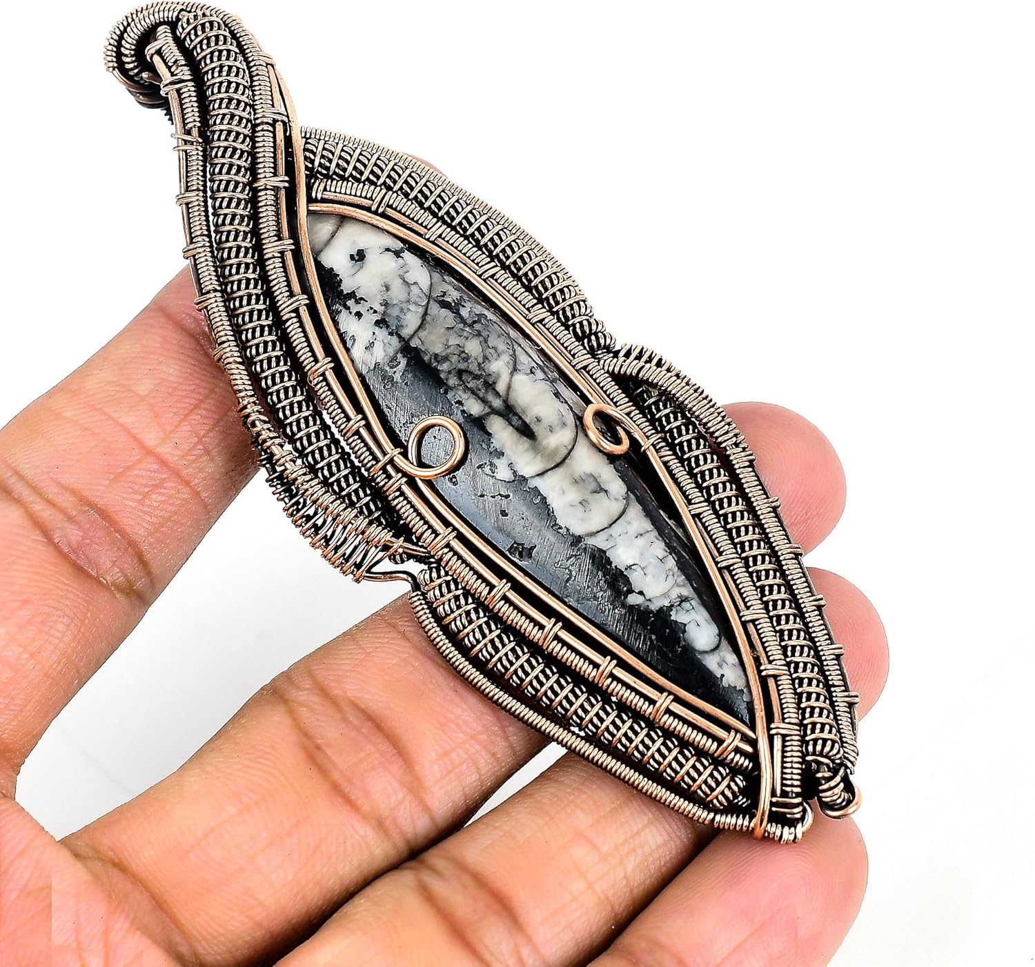 Tanay Gems and Jewels Orthoceras Fossil Pendant Handmade Copper Wire Wrapped Gemstone Necklace Unique Copper Design Jewelry Gift for Mom Natural Stone Design