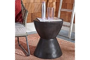 Outdoor Athena Black Modern Concrete Round Accent End Table