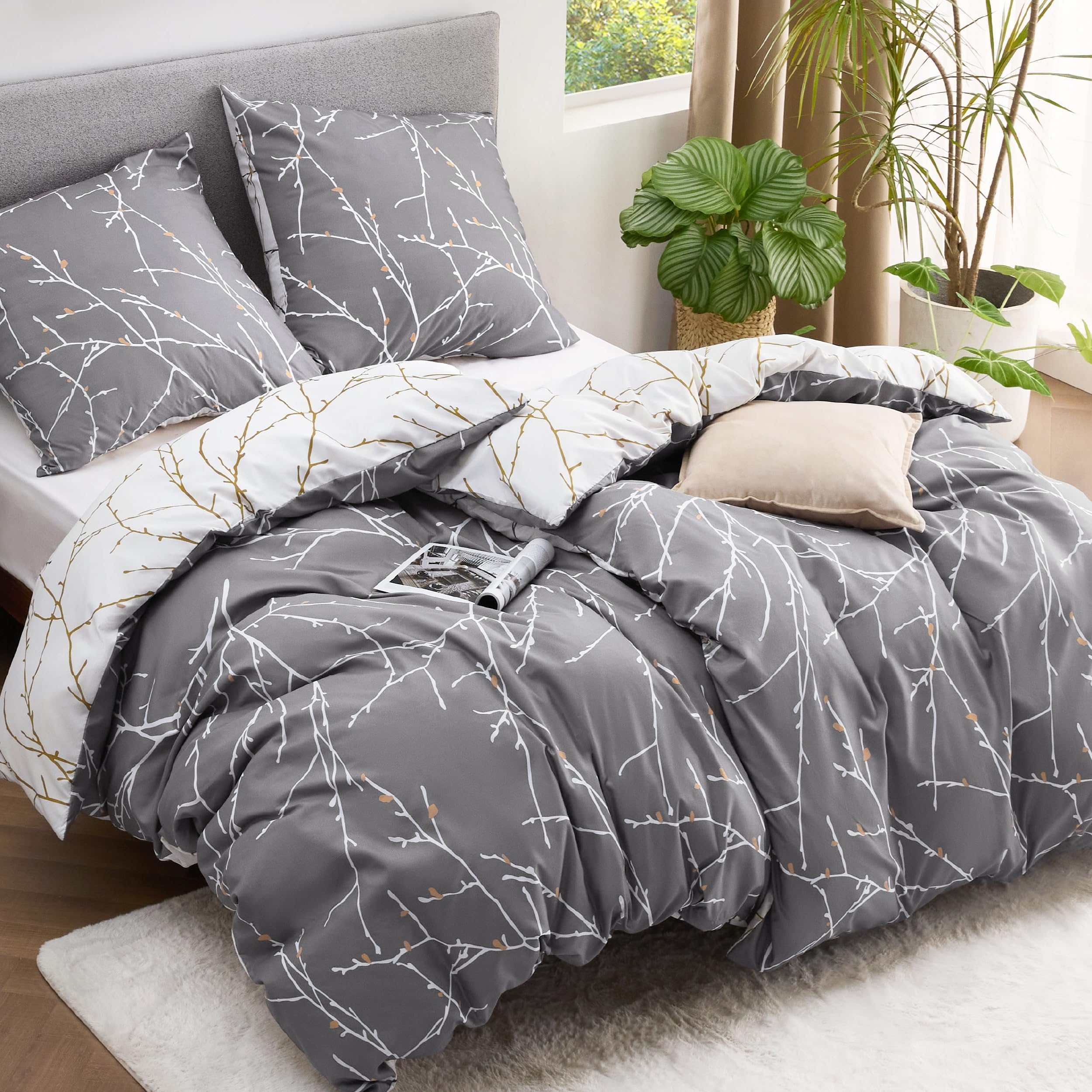RUIKASI Flanellen beddengoed, 135 x 200 cm, 4-delig, wit, warm, winter