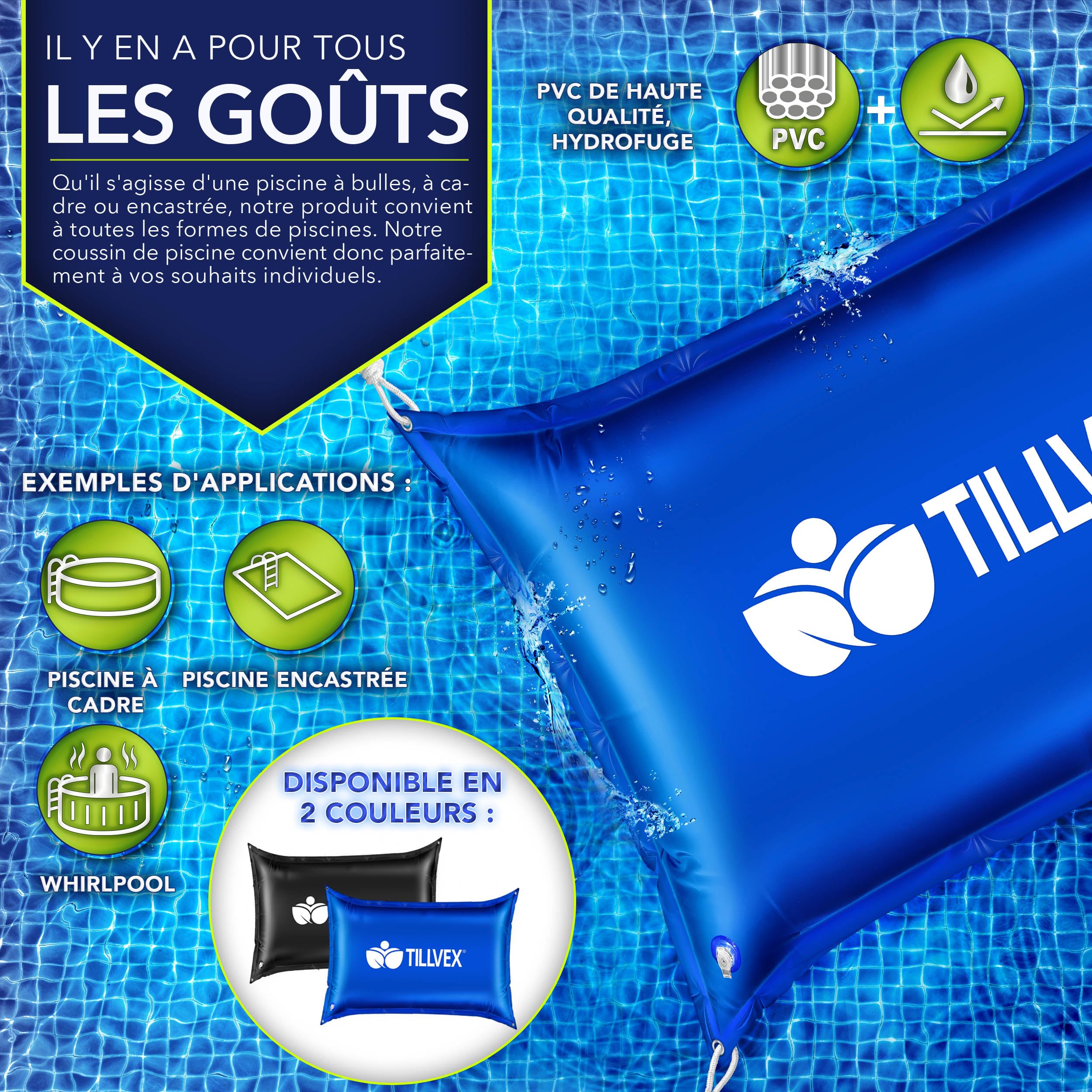 tillvex® Coussin de piscine pour l'hiver XXL 200 x 240 cm | Coussin d'air avec kit de réparation - Coussin d'hiver avec valve de sécurité - Double couture