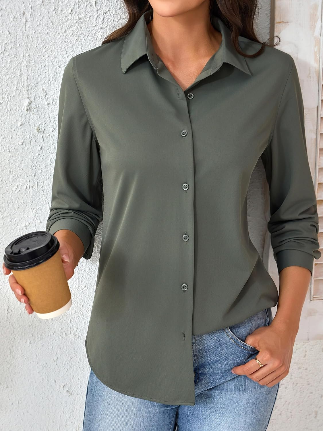 CBOO Women's Stain-Resistant Shirts Wrinkle Free & Non Iron Long Sleeve Button Down Blouse Office Tops - Image 2