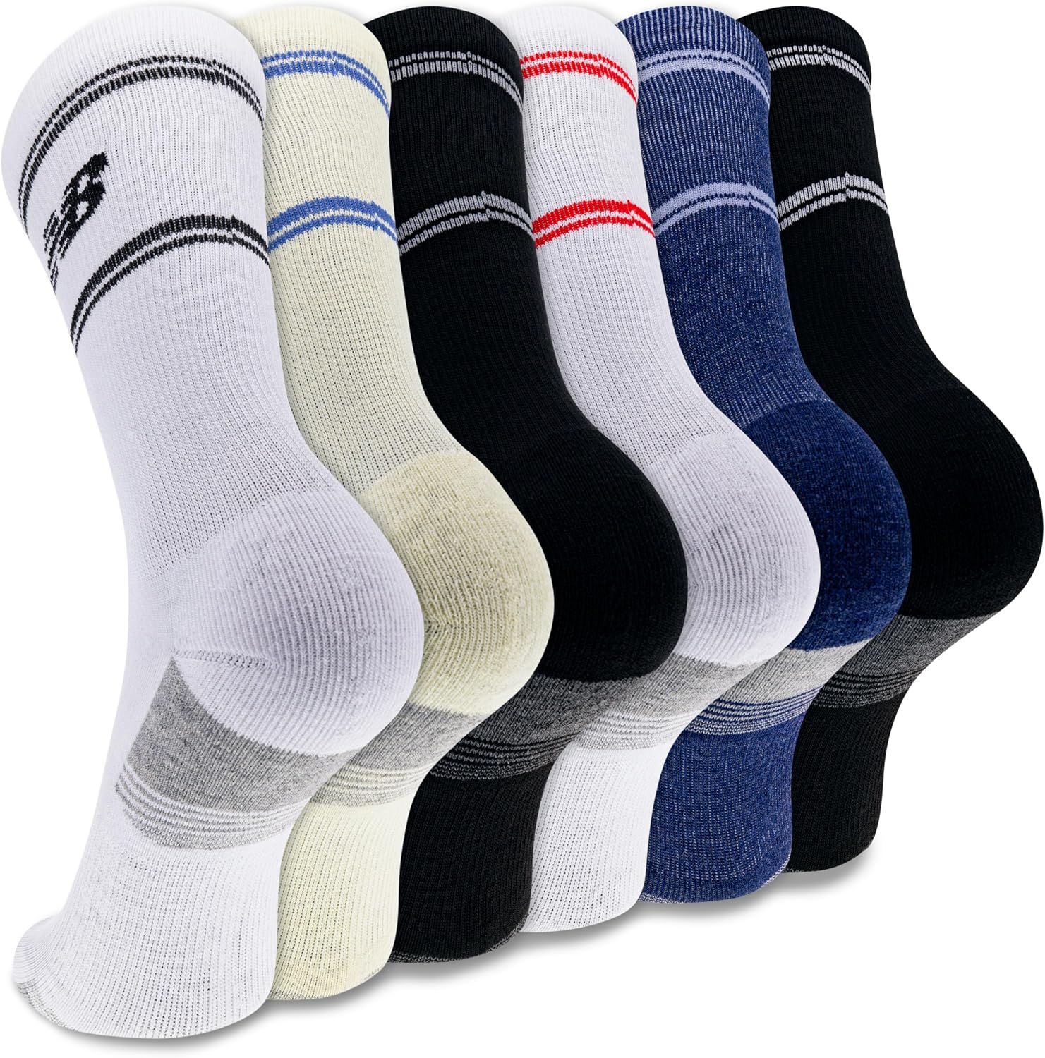 New Balance Men's and Women's Performance Cushioned Crew Socks - 6 & 12 Pairs - Moisture Wicking