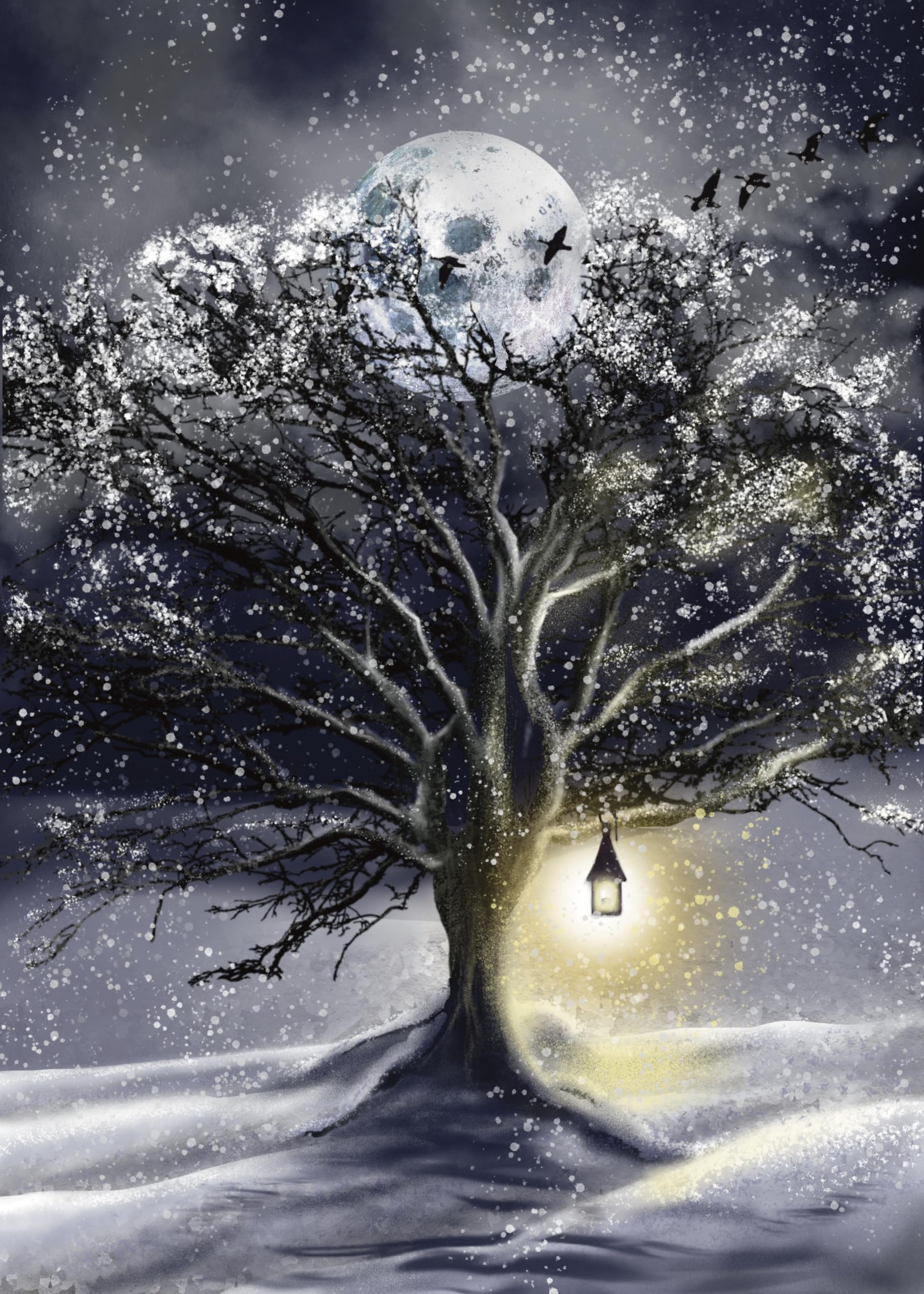 Full moon single blank fine art A5 greeting card for all occasions - Snow Moon