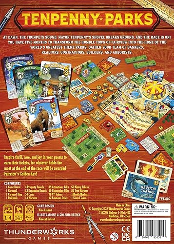 Miniatura 9 de Tenpenny Parks Juego de mesa | Construye el mejor parque temático | Hermoso parque de atracciones estrategia colocación de trabajadores juego de