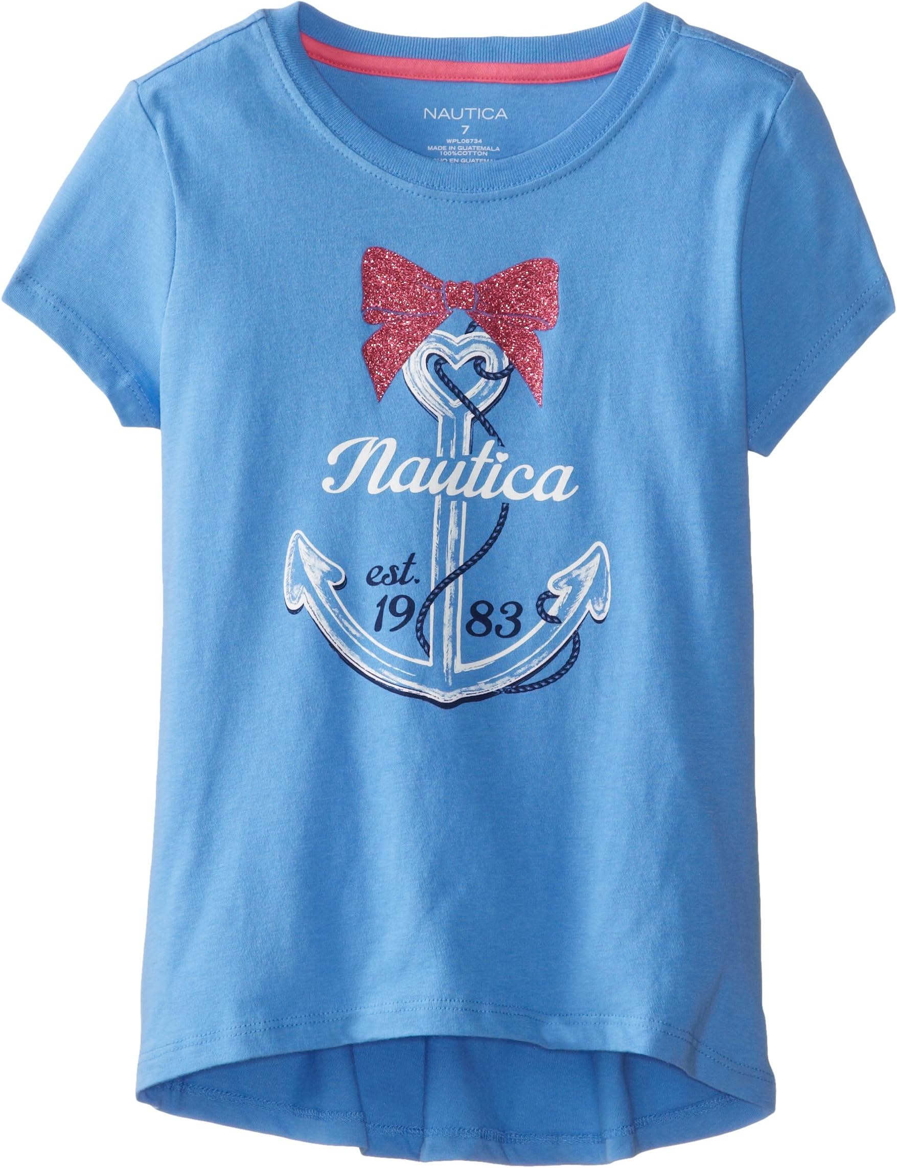 Nautica Girls' Short Sleeve Tee with High Low Hem
