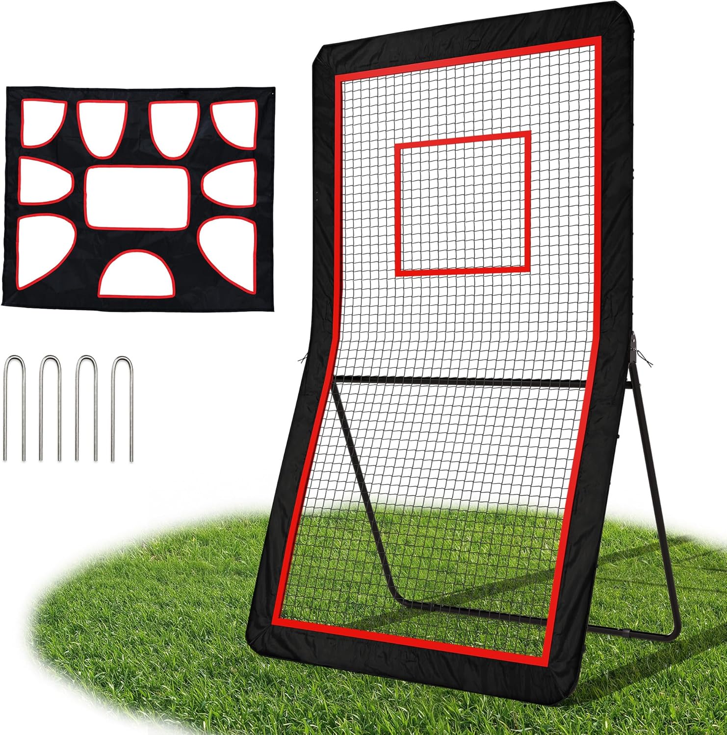 Lacrosse Rebounder with 5 Adjustable Angles & Target Sheet – 4x7 FT / 5x7 FT Multi-Sport Rebounder Net for Backyard Training