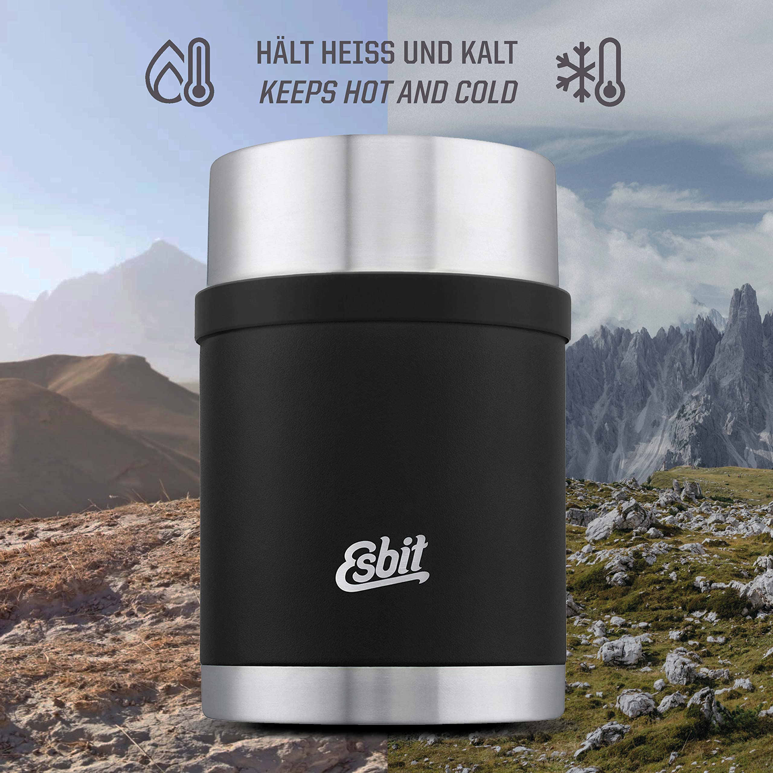 Esbit Thermobehälter Sculptor für Essen - Warmhaltebehälter 500 ml in Stone Grey - aus Edelstahl für warme und kalte Speisen