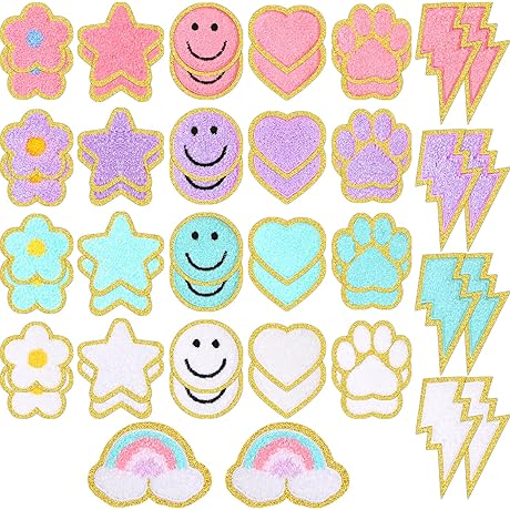 Colorful Stoney Clover Lane-Inspired Sticker Patches | 50-Pack Self-Adhesive Chenille Preppy Patches...