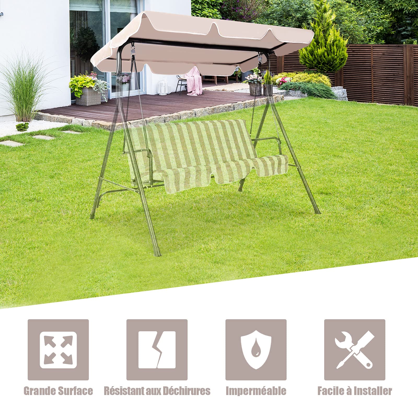 Housse Imperméable Pour Balançoire De Jardin - 249x185 Cm, Beige, Protection Anti-Poussière Et Pluie