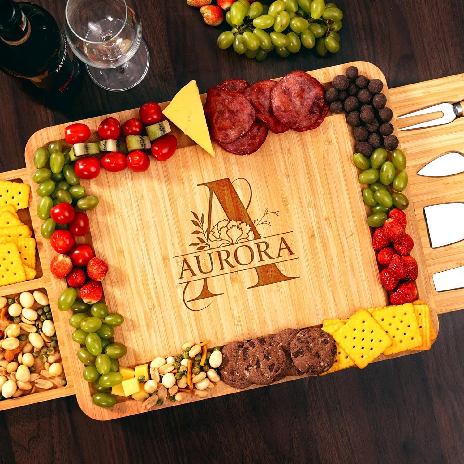 Personalized Monogram Charcuterie Board, Bamboo Cheese Board with Initial - Birth Flower Charcuterie Boards Gift Set, House Warming Gifts for New Home, Hostess Gifts 2026