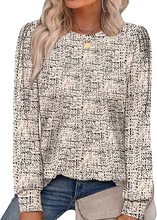 Alaroo Women's Long Sleeve Shirts 2026 Fall Tunic Tops Crewneck Blouses Print