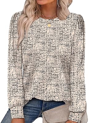 Alaroo Womens Long Sleeve Shirts 2025 Fall Tunic Tops Crewneck Blouses Print