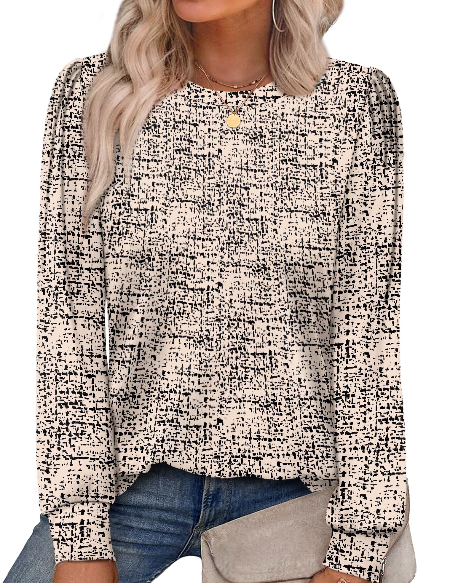 Alaroo Womens Long Sleeve Shirts 2026 Fall Tunic Tops Crewneck Blouses Print