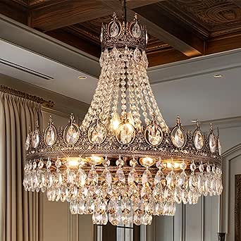 28.5 Inch French Country Chandelier - 6-Light Farmhouse Dining Room Fixture With Adjustable Height, Wood Accents