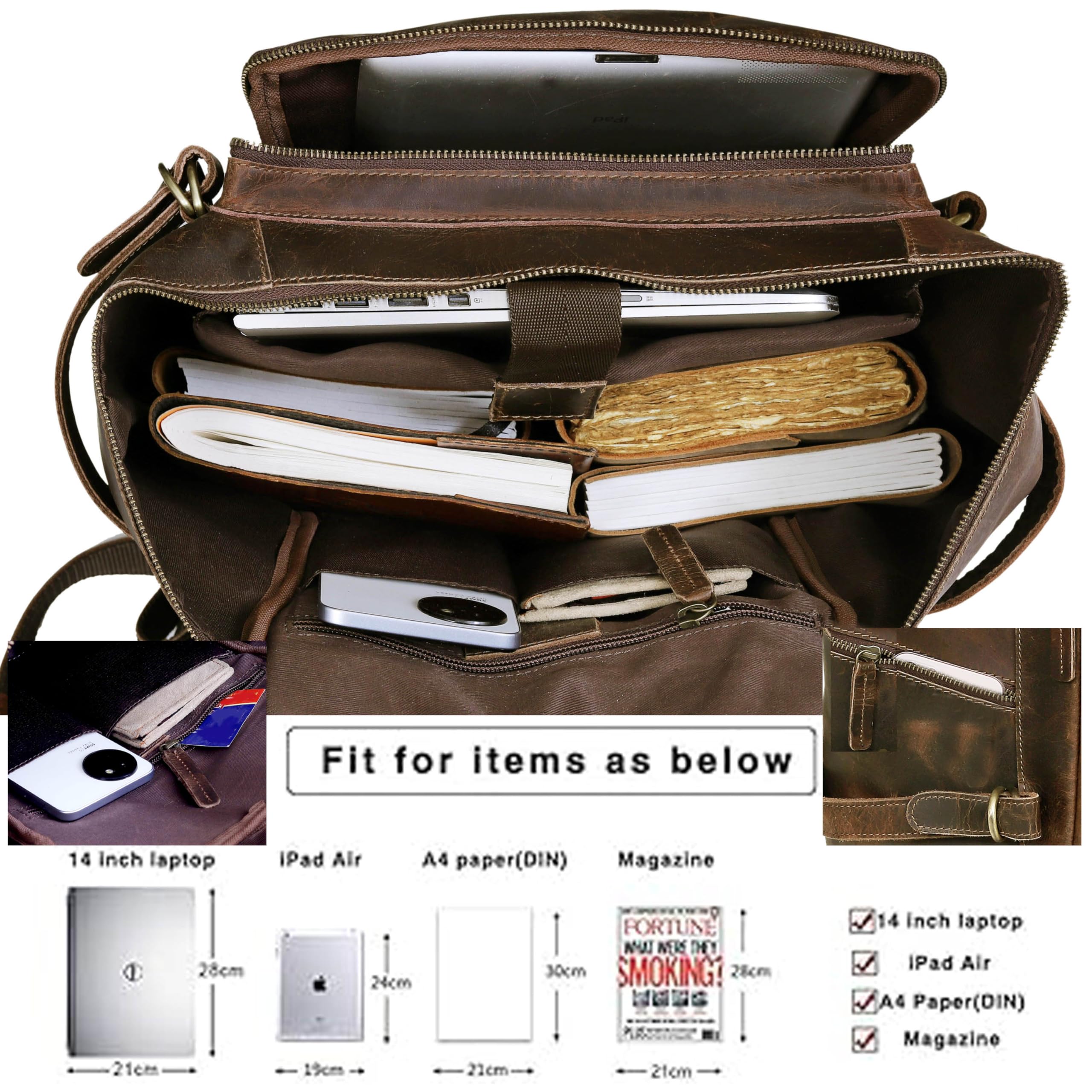 HLC Leather Brown Backpack For Men 17 Inch Genuine Laptop Backpack For Women Men Genuine Leather Backpack Vintage Large Capacity Business Retro Daypack