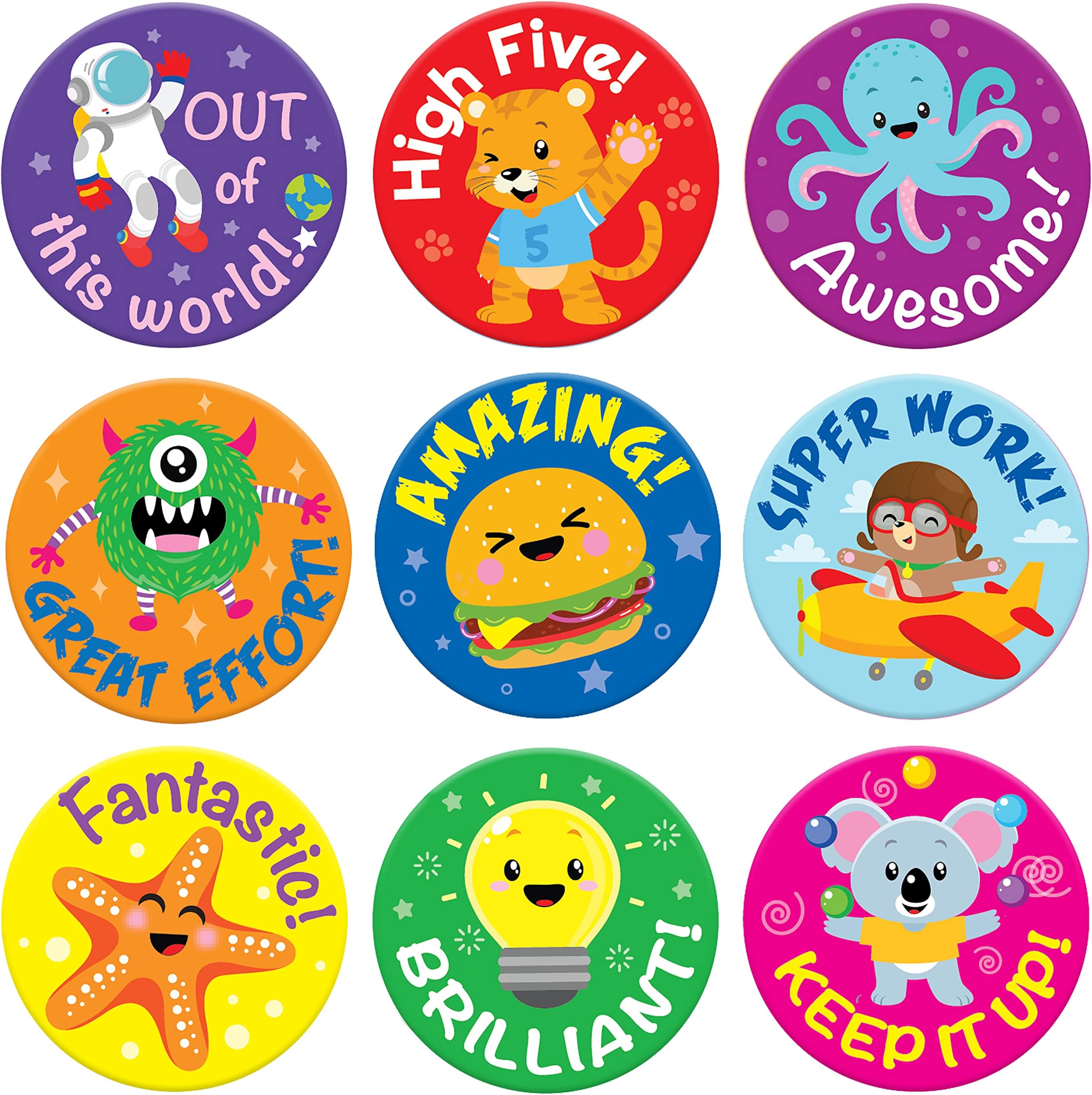 Sweetzer & Orange Reward Stickers for Teachers, 1008 Decals for Kids in 9 Designs, 1 Inch School Tags on Sheets, Classroom Teacher Supplies, Potty Training Badges and Motivational Chart