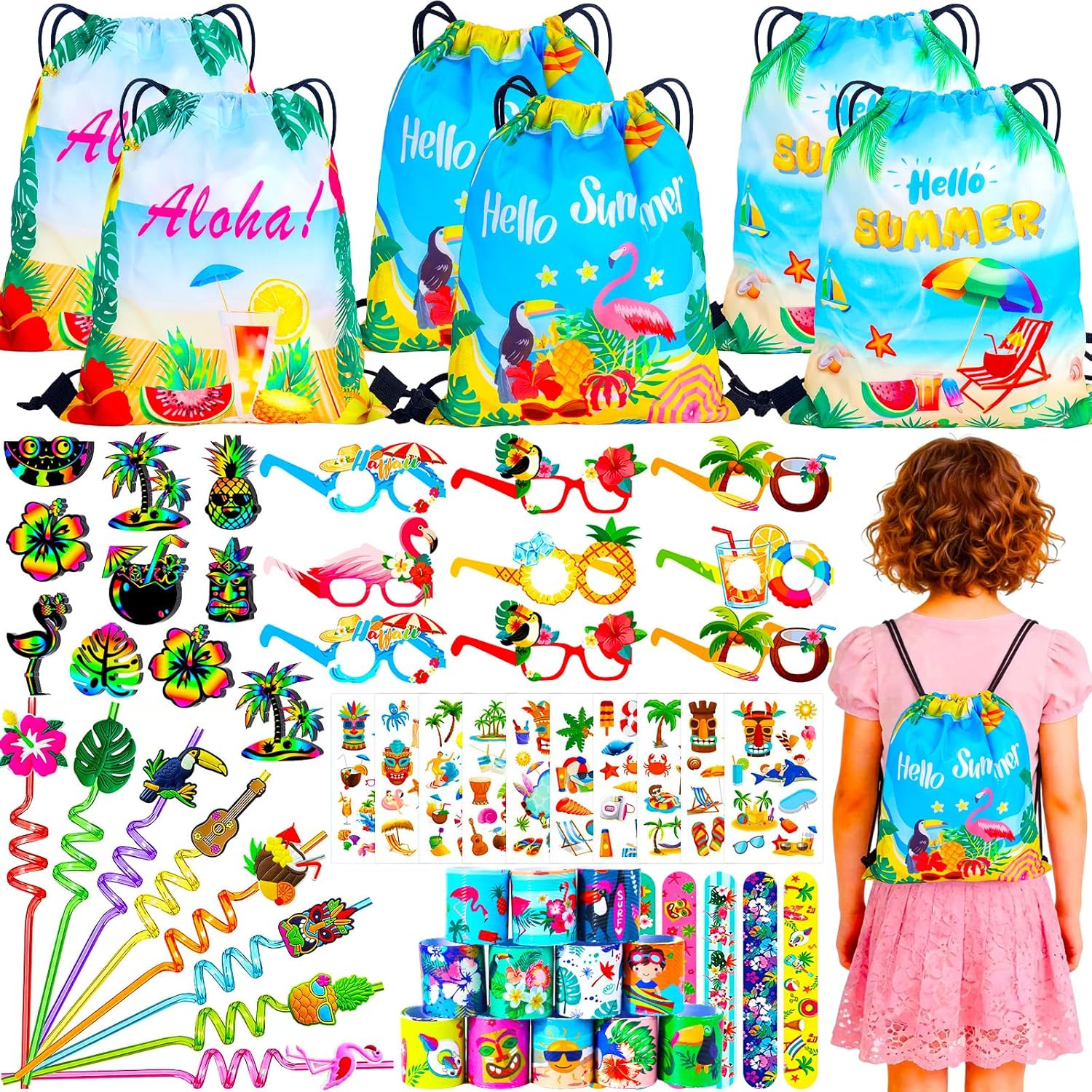 ANPHILE 12 Pack Hawaiian Luau Party Favors, Tropical Luau Party Favors Pinata Filler Goody Bag Stuffer for Summer Pool Beach Party