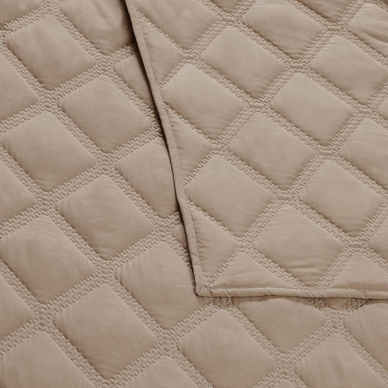 TRULY SOFT Everyday 3D Puff Khaki Polyester 3-Piece Full/Queen Quilt Set, Solid Color Themed, for Men and Women, Oeko-TEX Certified Confidence