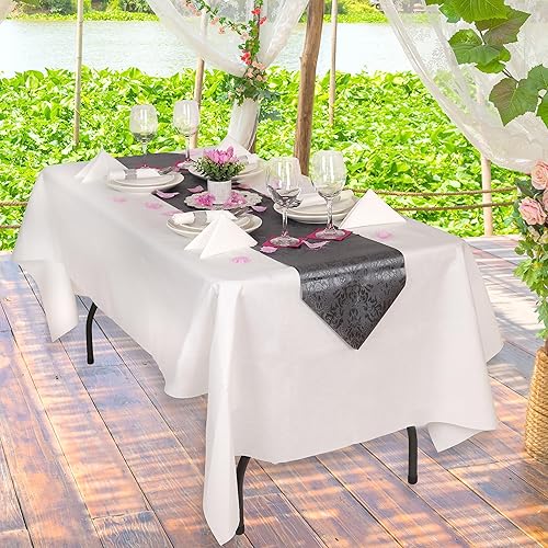 Miniatura 6 de AH AMERICAN HOMESTEAD Manteles de papel desechables para mesas rectangulares, paquete de 3, elegantes manteles blancos con tacto de lino Airlaid