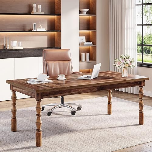 Miniatura 8 de Tribesigns Escritorio grande de oficina ejecutiva, escritorio moderno de granja de 62.2 pulgadas, mesa de escritura de estudio de mediados de siglo,