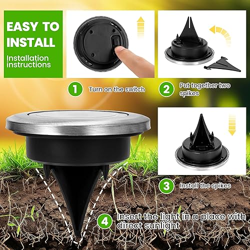 Miniatura 7 de Mini luces solares de tierra, paquete de 12 luces solares para camino, luz impermeable al aire libre para jardín, entrada, pasarela, patio trasero