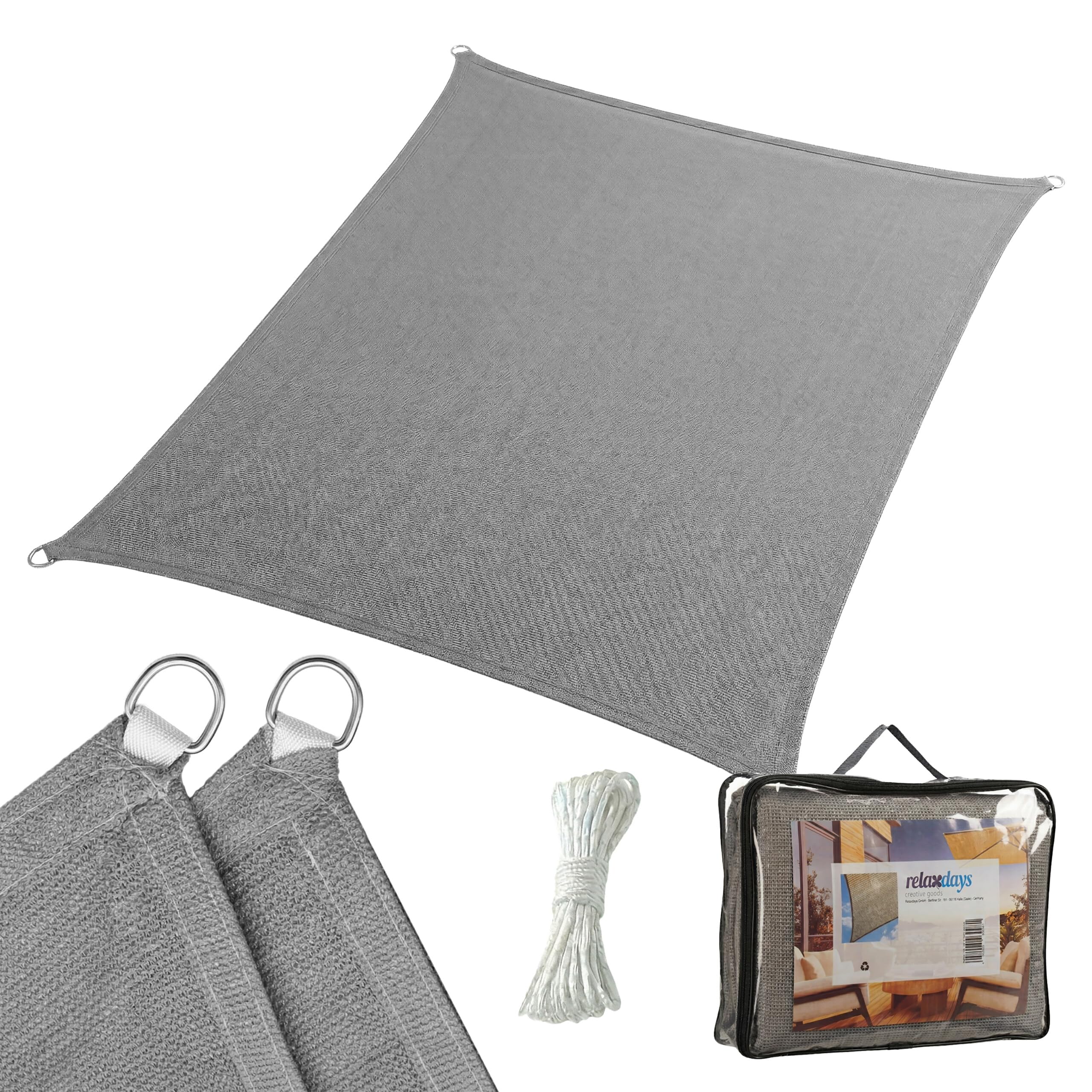 Voile d'ombrage Relaxdays, 3 x 4 m, HDPE Respirant, pour Jardin & Balcon, rectangulaire, avec Cordes, Gris foncé