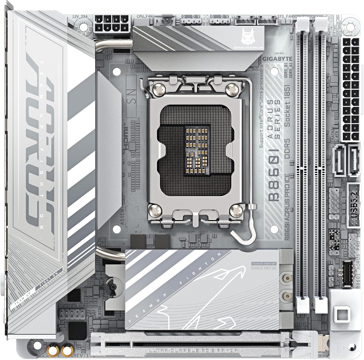 GIGABYTE B860I AORUS PRO ICE Motherboard - Intel Core Ultra Series CPUs, 8+1+2+1 Phases VRM, up to 9200MHz DDR5, 1xPCIe 5.0 + 1xPCIe 4.0 M.2, 2.5GbE LAN, WiFi 7, Thunderbolt 4
