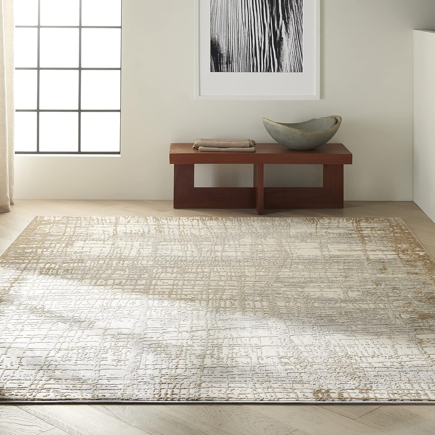 Calvin Klein CK950 Rush Ivory Taupe 9' x 12' Area Rug - Easy Clean, Non Shedding, Bed Room, Living Room, Dining Room, Kitchen (9' x 12')
