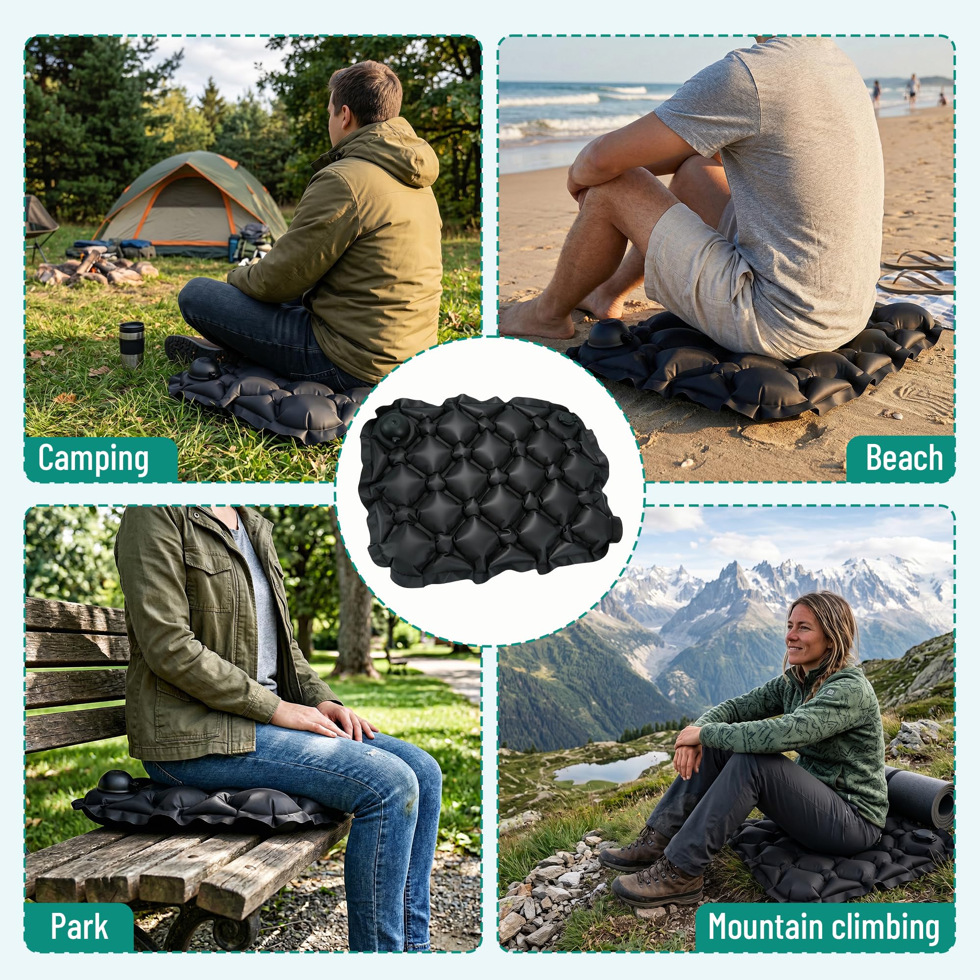 Aufblasbares Sitzkissen Camping Schwarz Ultraleicht Outdoor Faltbar Tragbares Reisekissen für Strand Wandern Angeln
