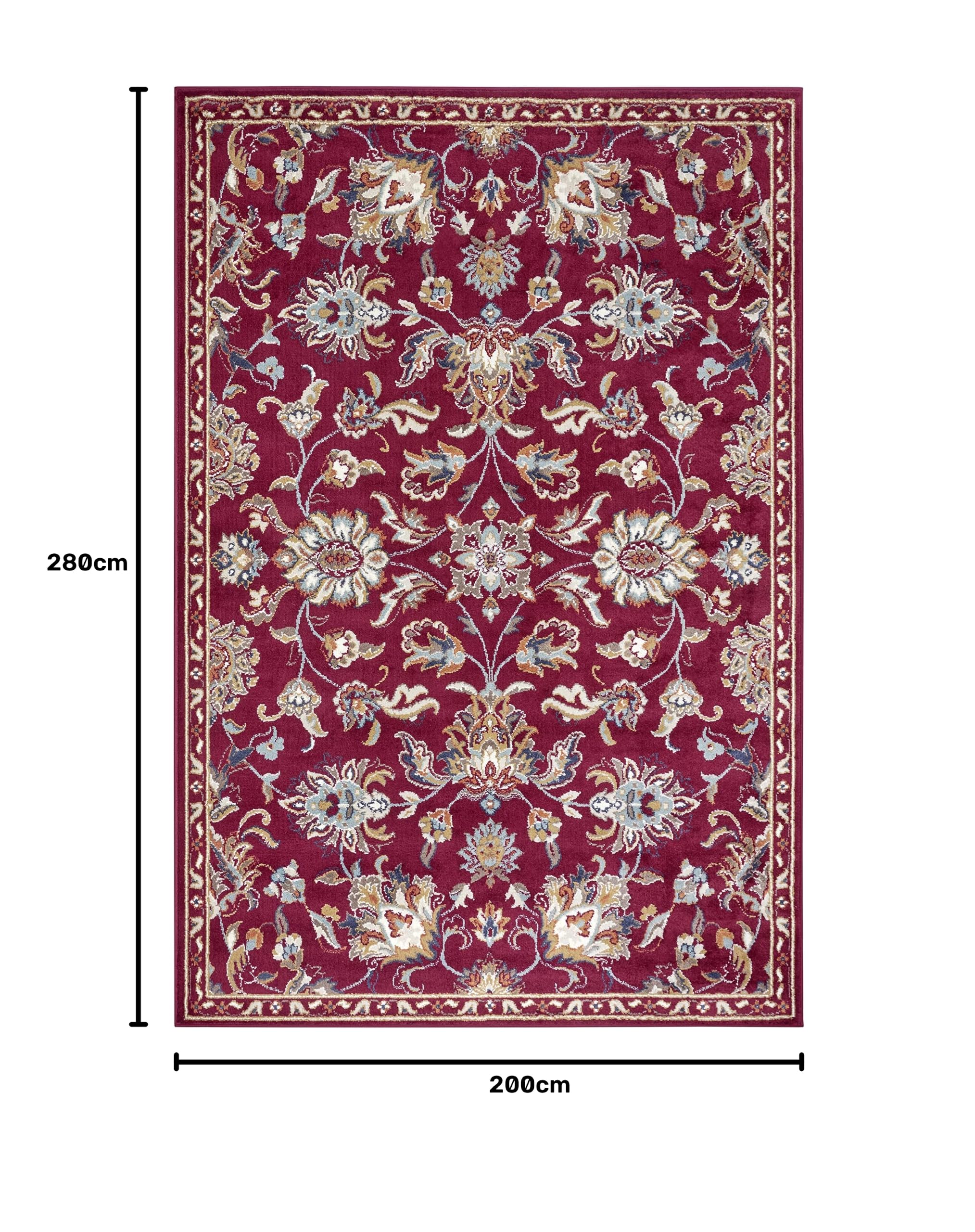 HANSE Home Caracci Dywan orientalny – klasyczny, gęsto tkany z ornamentami i motywami kwiatowymi, miękkie krótkie runo do sypialni, jadalni, salonu, korytarza, kuchni – czerwony, 200 x 280 cm