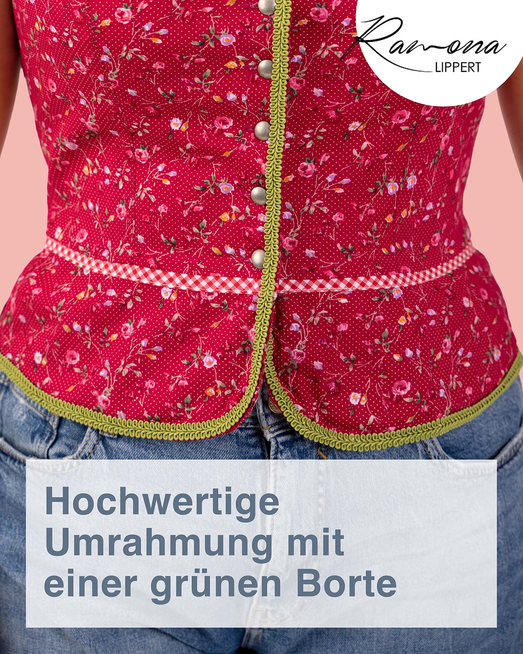 Ramona Lippert Damen Trachtenmieder Marion – traditionelles Mieder mit floralen Mustern, figurbetont & festlich