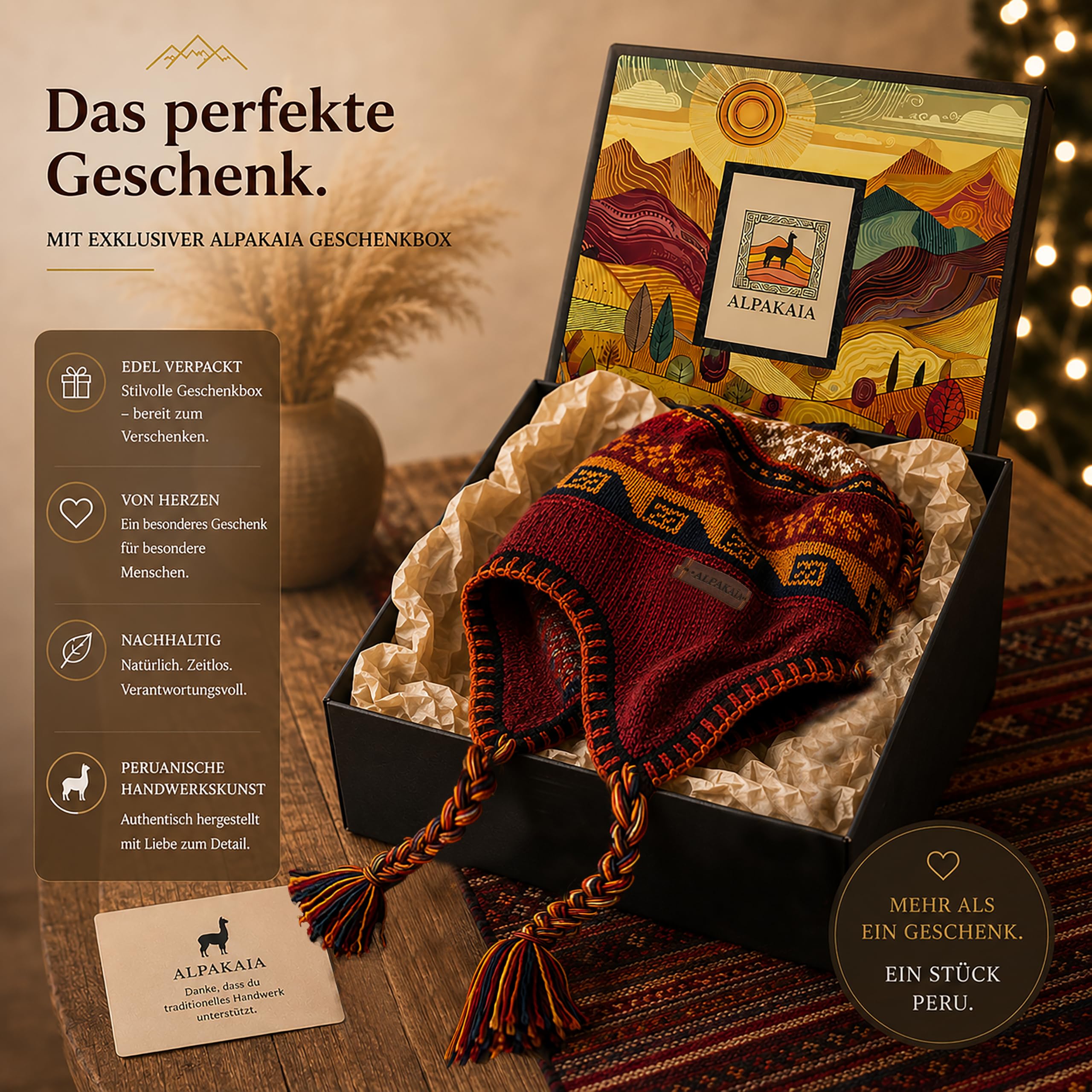 Alpaka Wollmütze Herren Damen – Warme Wintermütze aus Baby Alpaka – Handgemachte Ethno Strickmütze im Peru Stil mit Ohrenschutz für Outdoor, Ski, Reisen & kalte Wintertage – Weich & Atmungsaktiv