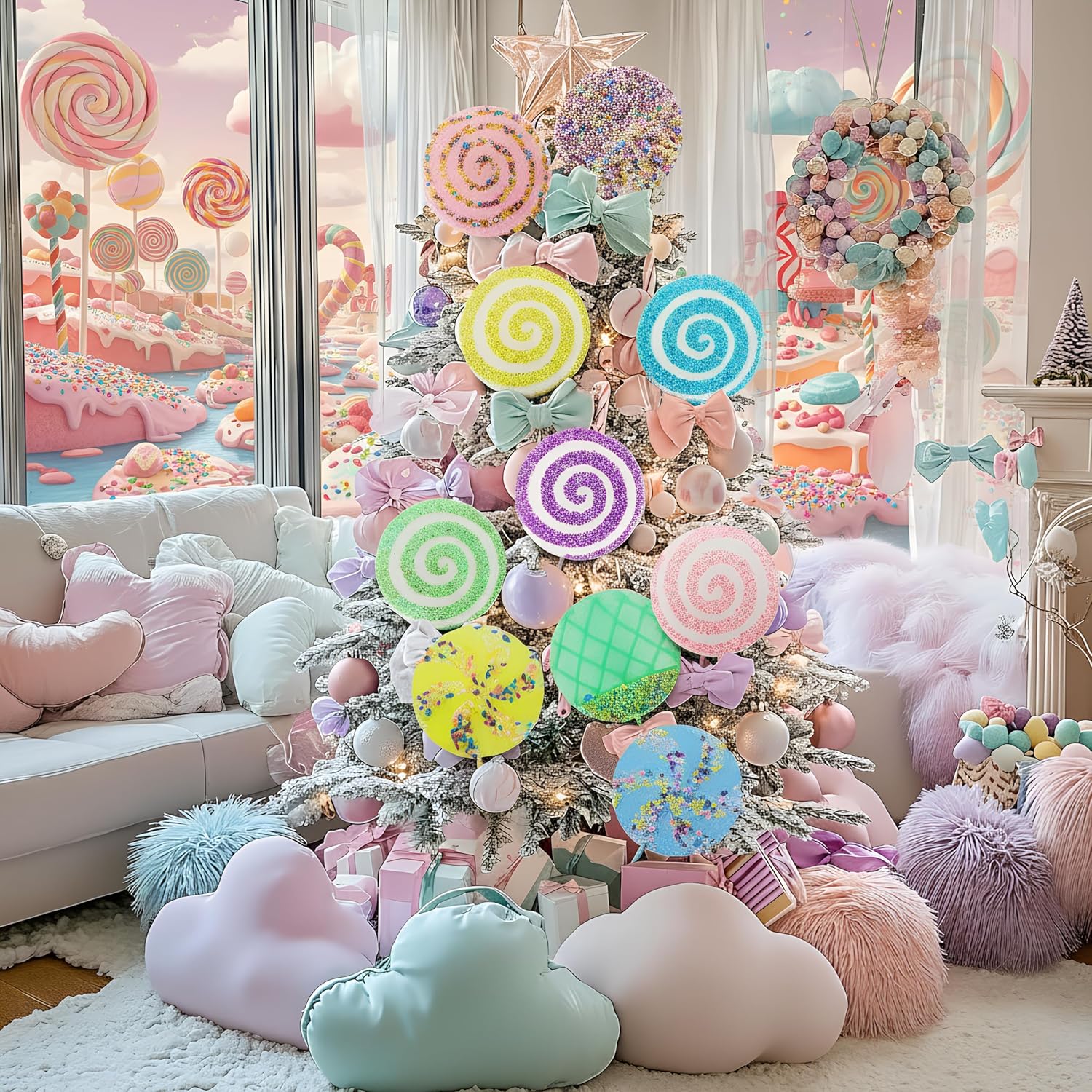 Soulchen 20 Pcs Large Pastel Candy Christmas Decorations Bulk 3D Peppermint Lollipop Photo Prop 11.8 Inch Candy Cane Tree Picks for Xmas Tree Hollow Board Indoor Christmas Holiday Vase Wall Decor