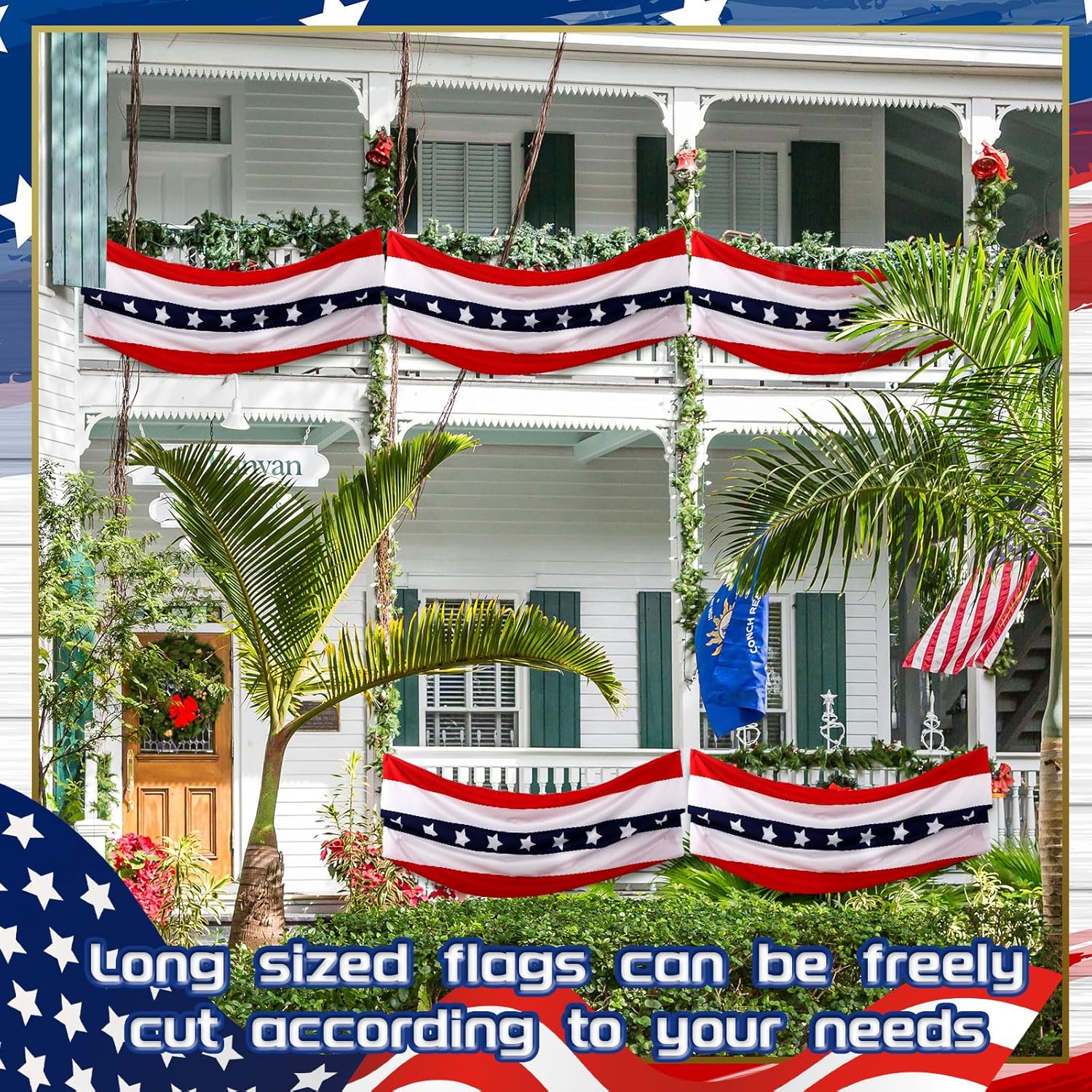 Remagr 2 Pack 2.5 x 20 ft 4th of July Decorations Large Patriotic Flag Bunting 250th Anniversary American Decorations Independence Day Memorial Days Flag Red White Blue USA Banner for Outdoor