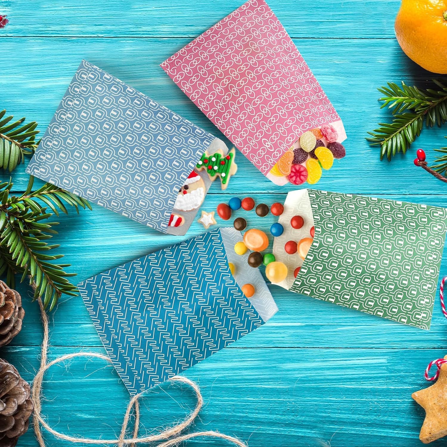 Hacaroa 320 Stück Papiertüten für Oster-Leckereien, 12,7 x 17,8 cm, klein, bunt, Partyzubehör, biologisch abbaubar, Süßigkeiten-Buffet-Tüten, Geschenktüten für Geburtstag, Babyparty, Hochzeit