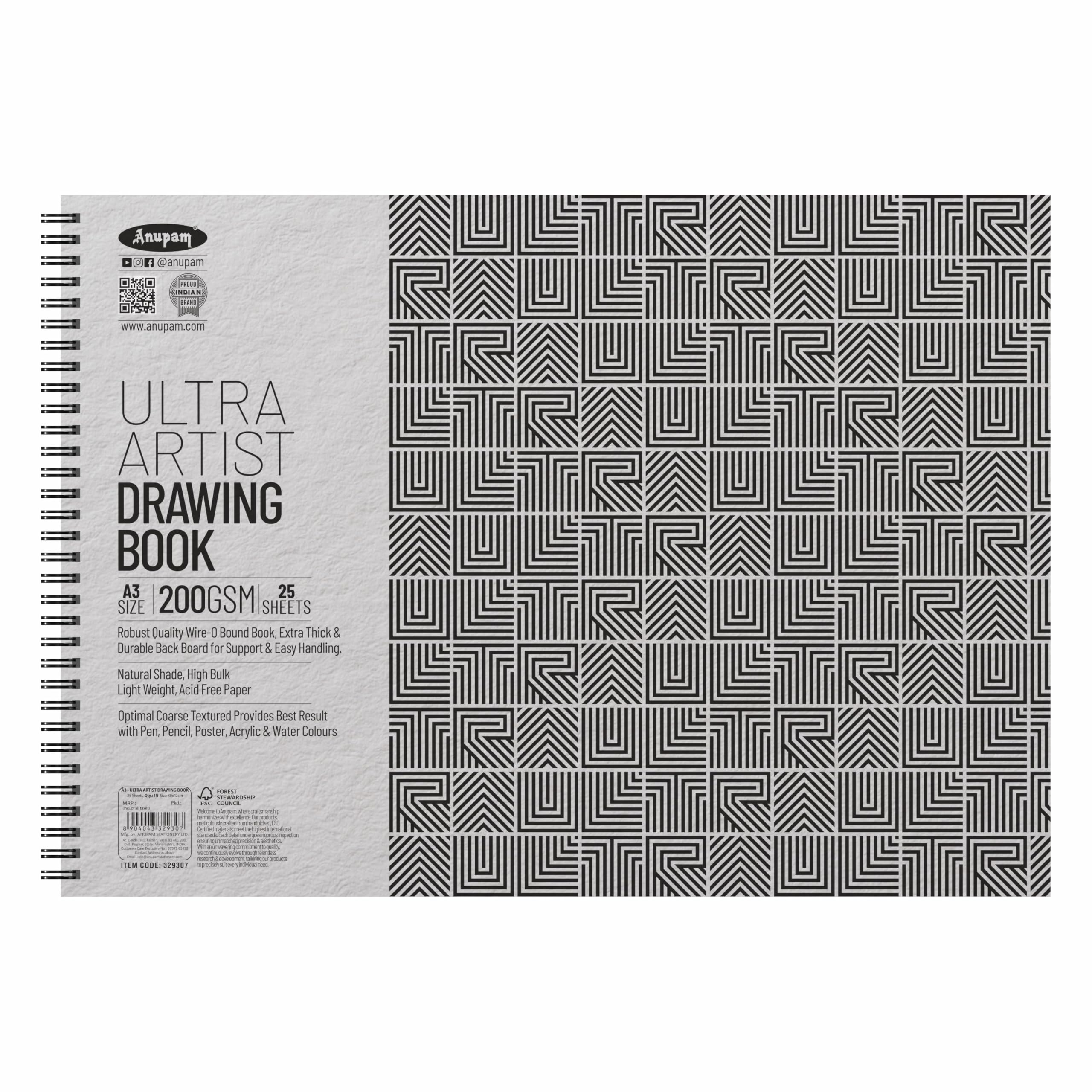 Anupam Ultra Artist Book A3 Size | Wiro Binding Lay-Flat Design Notebook | Acid Free Optimal Coarse Texture | 200 GSM | 25 Sheets, 50 Pages | Ideal for Drawing, Sketching, Design & Architecture-image-22