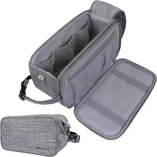 Miniatura 12 de PAVILIA Neceser para hombres, artículos esenciales de viaje, kit de afeitado, bolsa de viaje, organizador de artículos de tocador, bolsa de Marrón