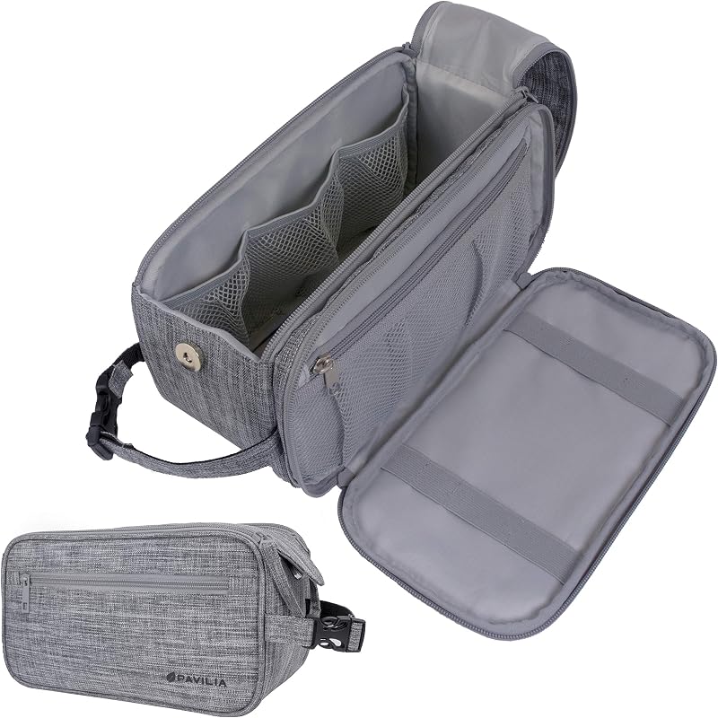 Necessaire de viagem PAVILIA para produtos de higiene e barbear, organizador com zíper duplo, couro PU resistente à água, Heather Gray
