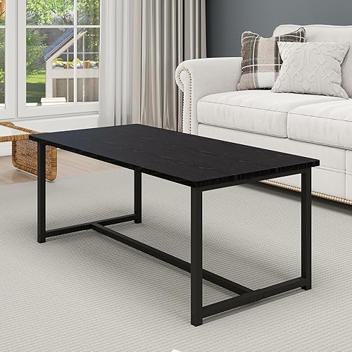 Miniatura 6 de Mesa auxiliar rectangular de 35.4 pulgadas para sala de estar, mesa de centro de estilo industrial moderna con marco de metal para espacios Negro