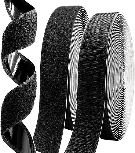 Cinta adhesiva de gancho y bucle de 1 pulgada x 33 pies, tiras de nailon multiusos de nailon resistente, rollos de gancho autoadhesivos negros que