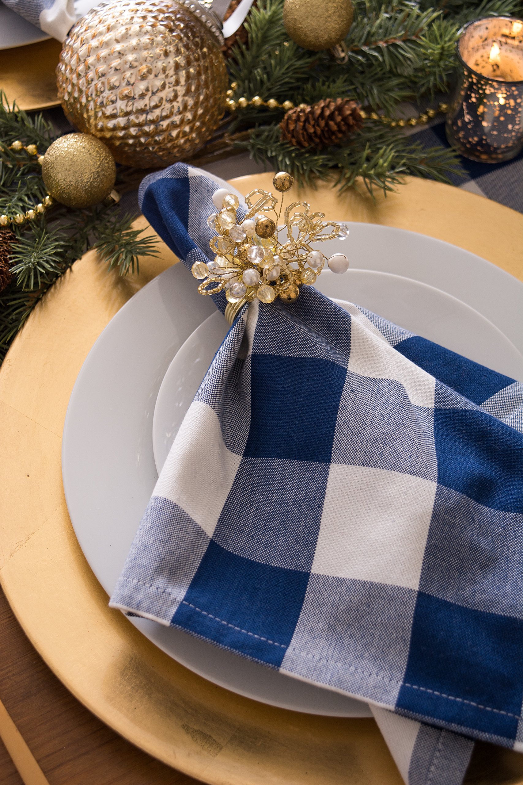 DII Christmas Thanksgiving Holiday Tabletop DÃ©cor Collection Decorative Napkin Ring Holder Set, 4" Diameter, Gold Beaded Cluster, 6 Piece